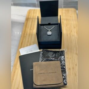 💎David Yurman 14mm Albion Pave Diamond Pendant w/2.7mm Box Chain Slider Necklace
